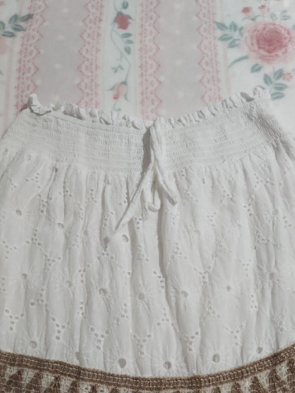 White Maxi Skirt with Brown Lace Trim - Picture 6 of 9